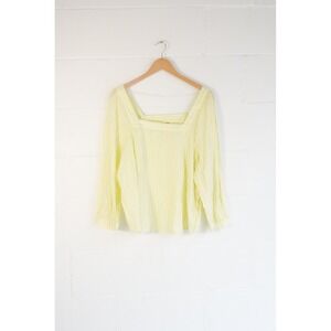 a.n.a Blouse Women Extra Large Yellow Striped Square Neck Long Sleeve Top
